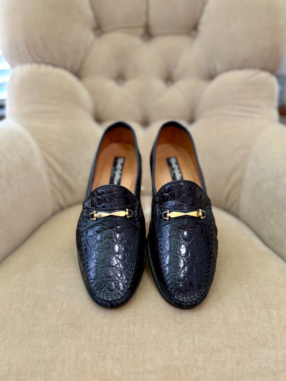 Auth STAMATI MASTROIANNI Men's Genuine Crocodile & Leather Slip-on Loafers